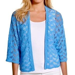 Chico's Patrice Shrug Cardigan Sweater Open Knit Linen blend Size M